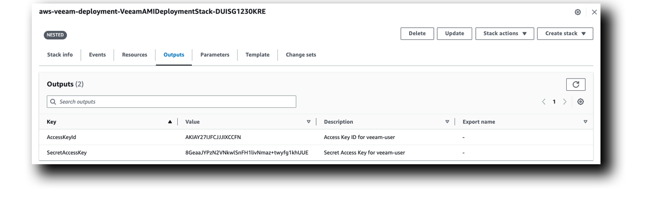 AWS CloudFormation Veeam Instance Output