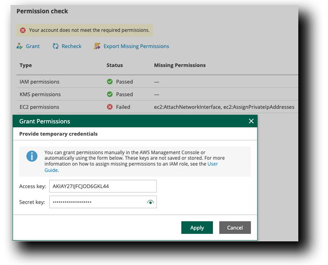 Veeam Restore Account IAM Access Key