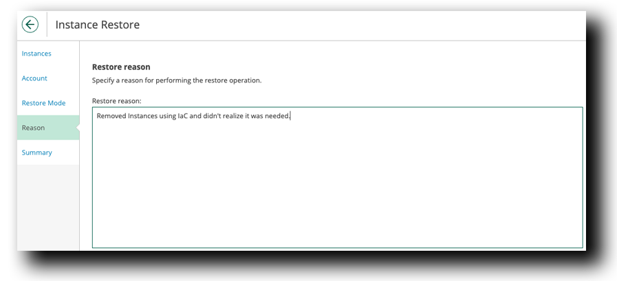 Veeam Restore Instance Restore Reason