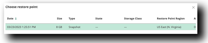 Veeam EC2 Restore List