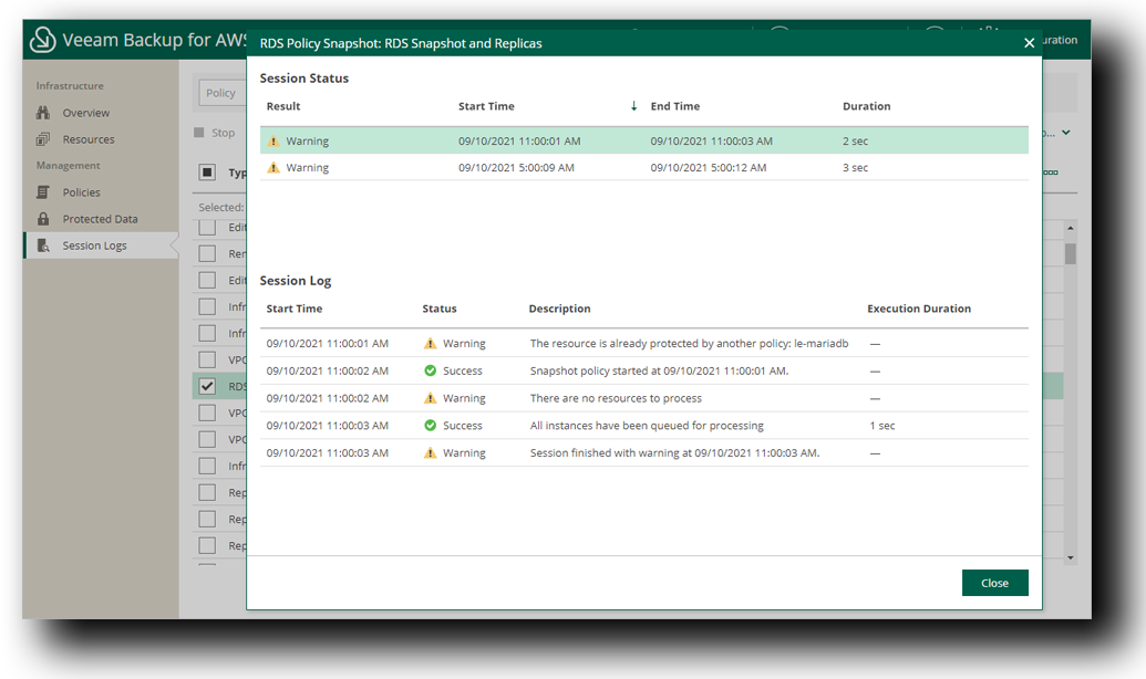 Veeam Session View