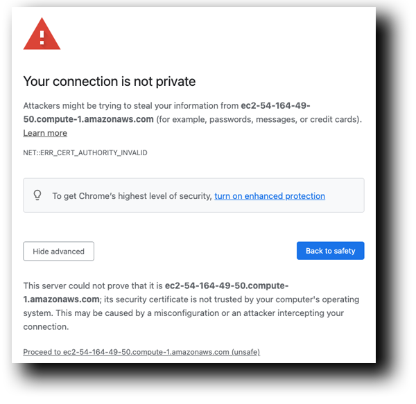 AWS Connection Not Private Risk