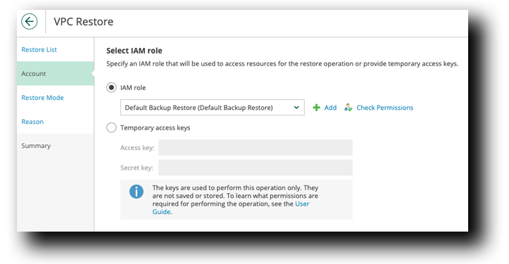 Veeam VPC Restore Account