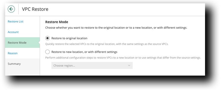 Veeam VPC Restore Mode